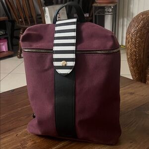 Henri Bendel Stylish Burgundy Backpack with Black Accents